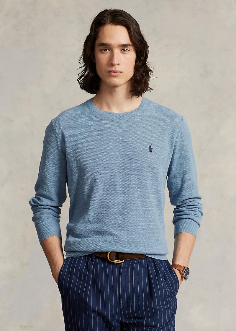 Sueter Polo Ralph Lauren Hombre Cotton-Linen Cuello Redondo Jumper Chile Azules CXIZY-8613